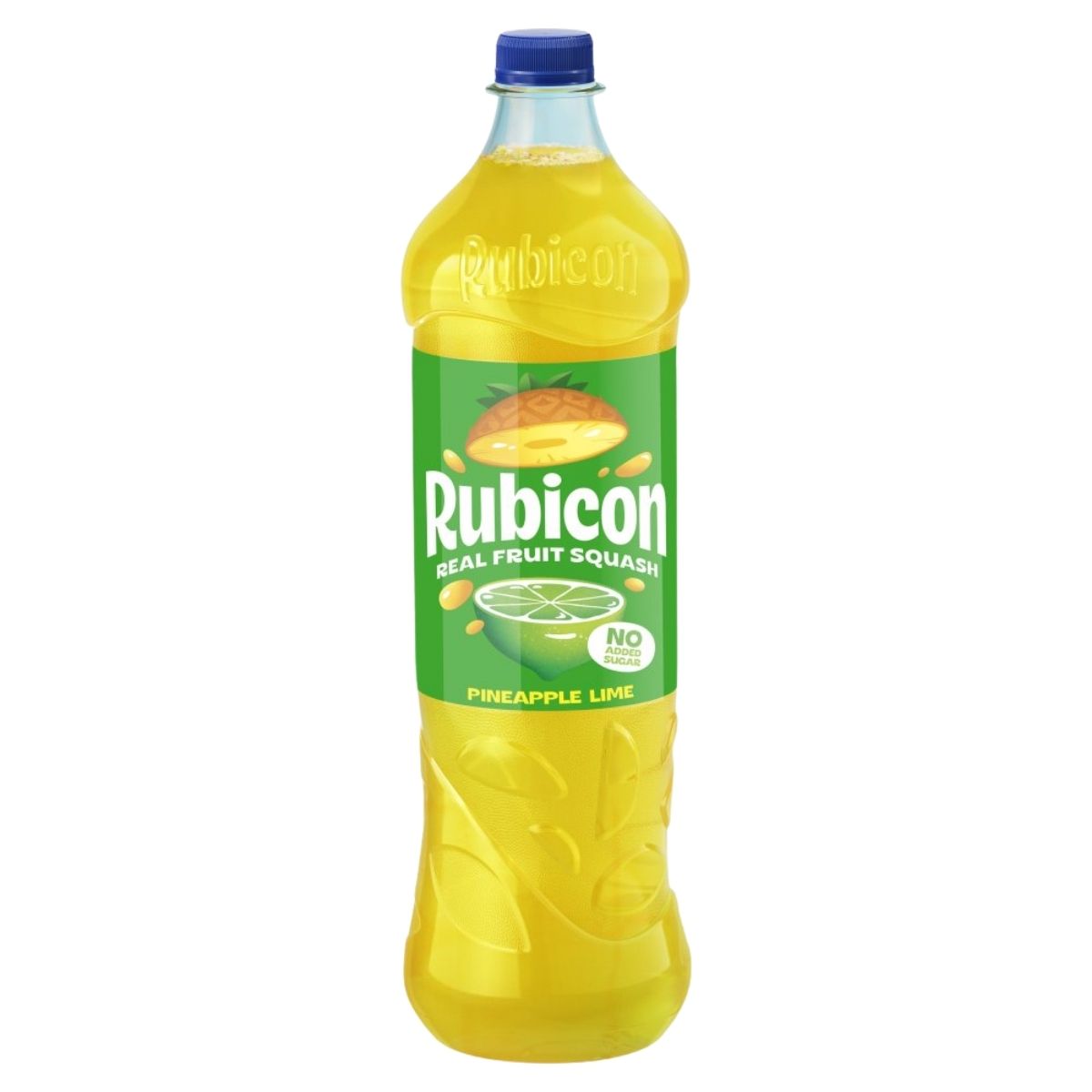 Rubicon pineapple lime fruit squash bottle on a white background