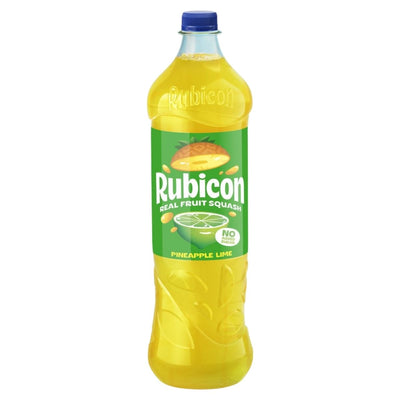 Rubicon pineapple lime fruit squash bottle on a white background