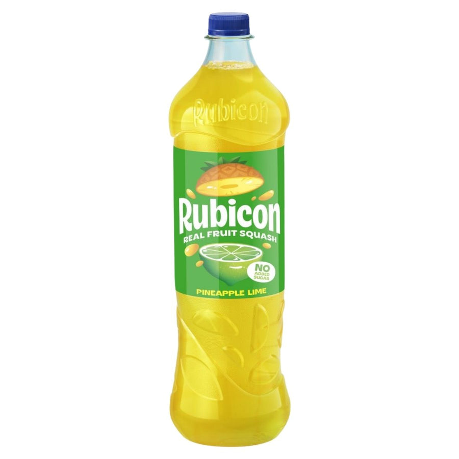 Rubicon pineapple lime fruit squash bottle on a white background