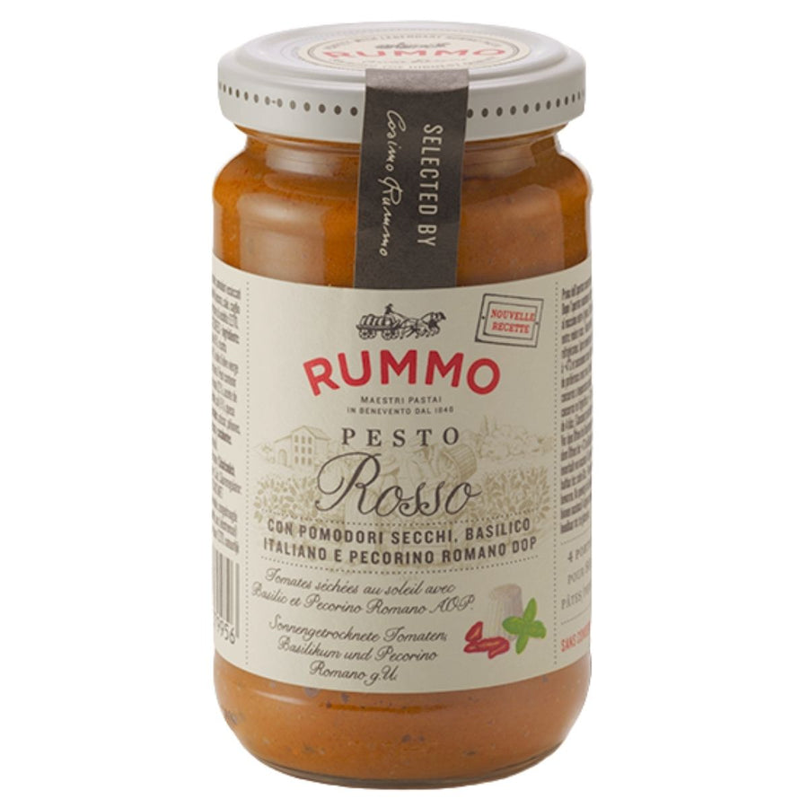 Jar of Rummo Pesto 190g of Rosso on a white background