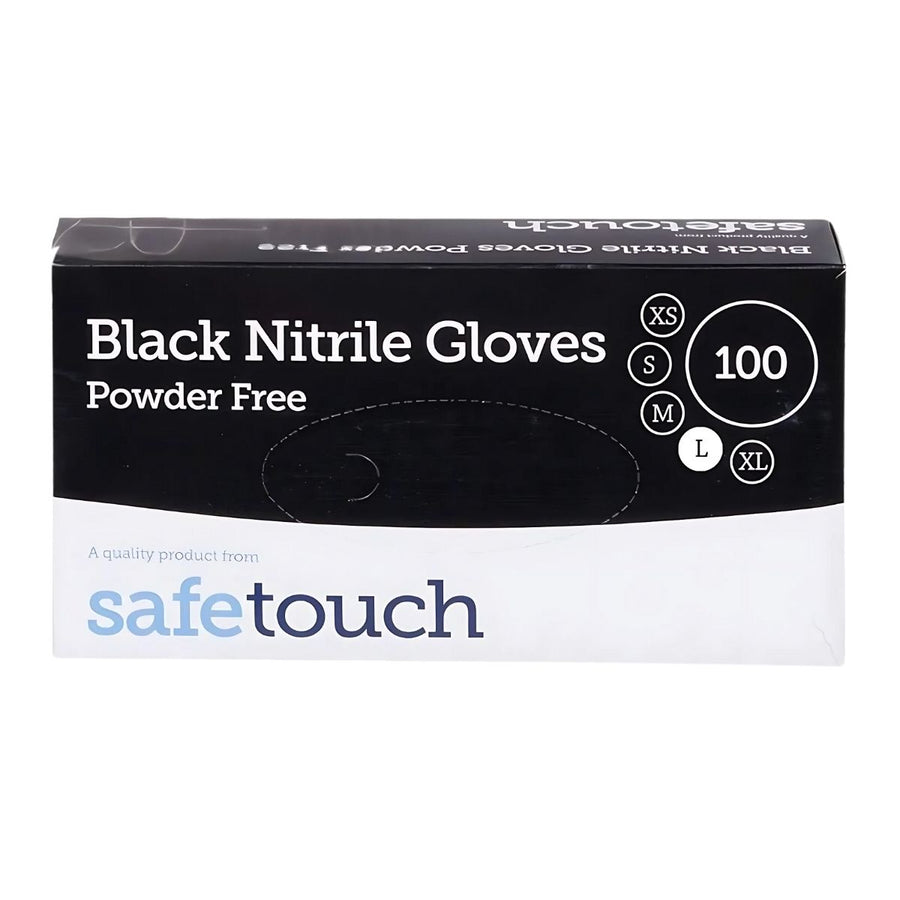 Safe Touch - Black Nitrile Gloves Powder Free Large - 100pcs provide 100 durable, powder-free gloves in size large, designed for reliable protection and comfort.