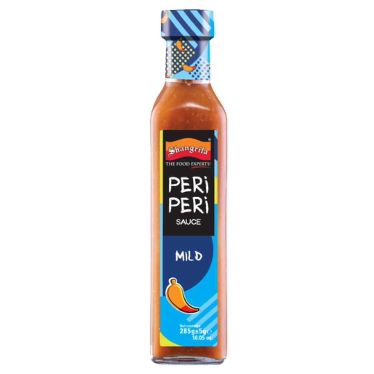 Bottle of Shangrila Peri Peri sauce on a white background