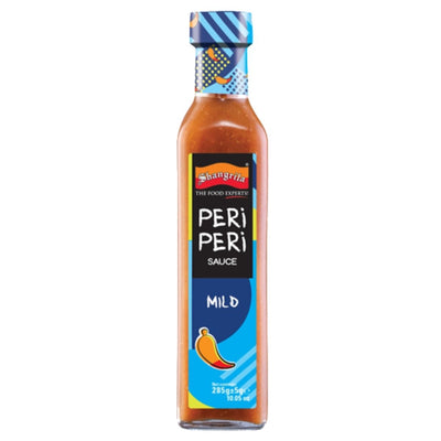 Bottle of Shangrila Peri Peri sauce on a white background