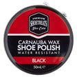 Shoetreats Black Carnauba Wax Shoe Polish, 50ml, is a water-resistant polish for black leather shoes.