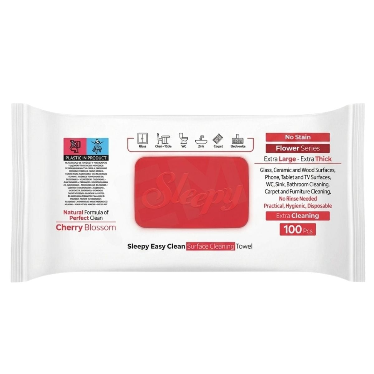 Pack of Sleepy Easy Clean Surface Cleaning Towels with cherry blossom scent on a white background