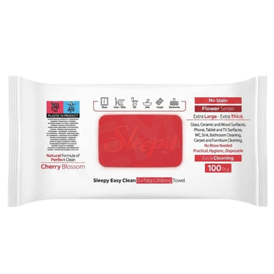 Pack of Sleepy Easy Clean Surface Cleaning Towels with cherry blossom scent on a white background