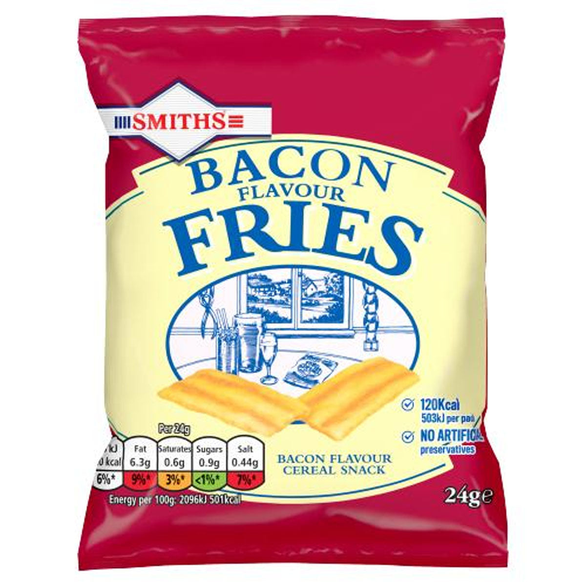 Smiths - Fries Bacon Snacks Crisps taylor fries in a bag.