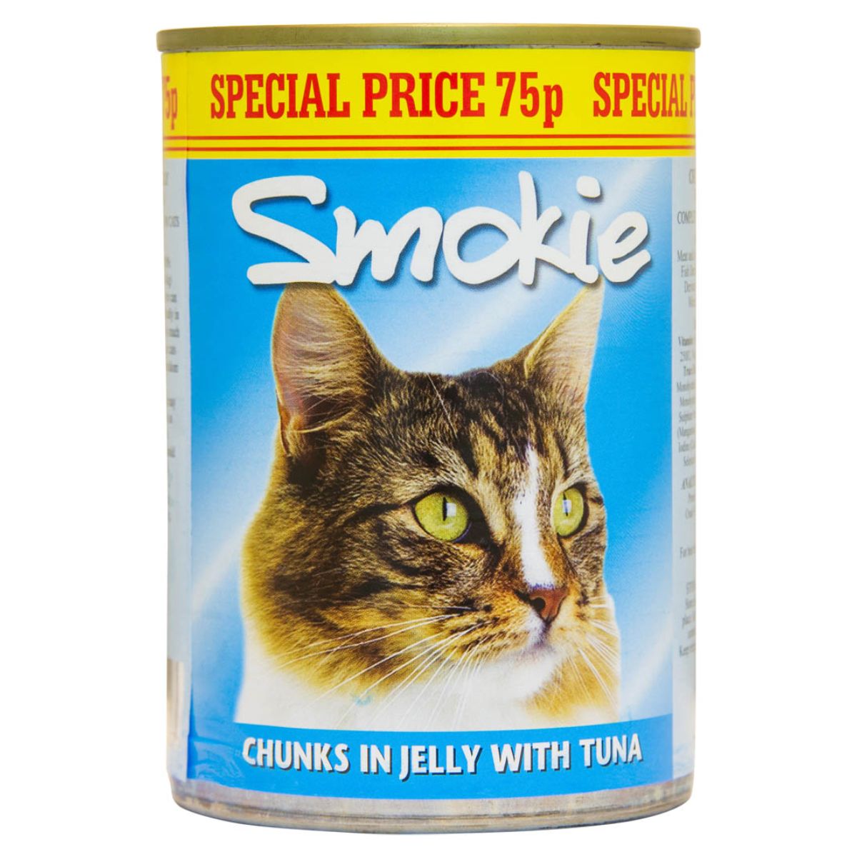 A can of Smokie - Chunks in Jelly with Tuna - 400g canned cat food.