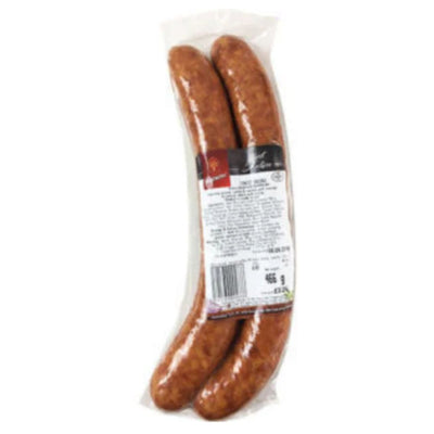 Vacuum-sealed package of two Sokolow BBQ Finest Sausages (376g) with a white label showing nutritional and product information.