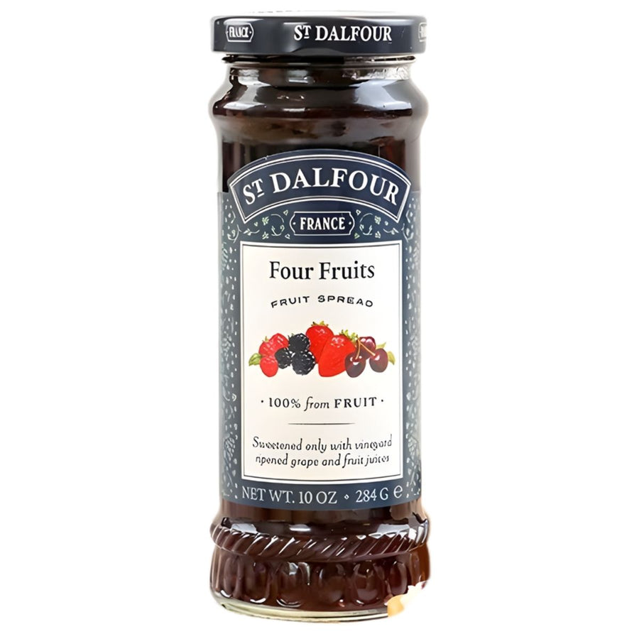 St Dalfour - Four Fruits Fruit Spread (284g) is a 100% fruit spread sweetened with vineyard-ripened grape and fruit juices.