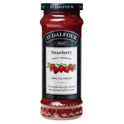 St Dalfour - Strawberry Fruit Spread (284g) is a French spread made from 100% fruit, featuring strawberries on the label—perfect for fans of natural strawberry jam.