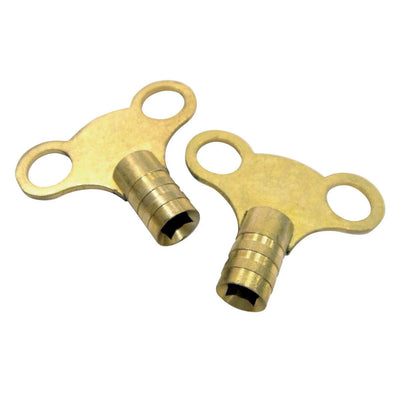 Two Star Pack Radiator Key T-Bars made of solid brass are shown against a white background.