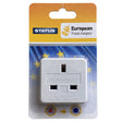 Status - European Travel (UK to EU) Adaptor White in retail blister packaging.