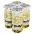 Four 440ml cans of Strongbow Original Cider (4.5% ABV), in gold and white packaging, are packed together in a branded paperboard carrier.