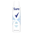 A 150ml white aerosol can of Sure Women Cotton Dry Anti-perspirant Deodorant, featuring a blue check mark and offering 48-hour protection and lasting freshness.