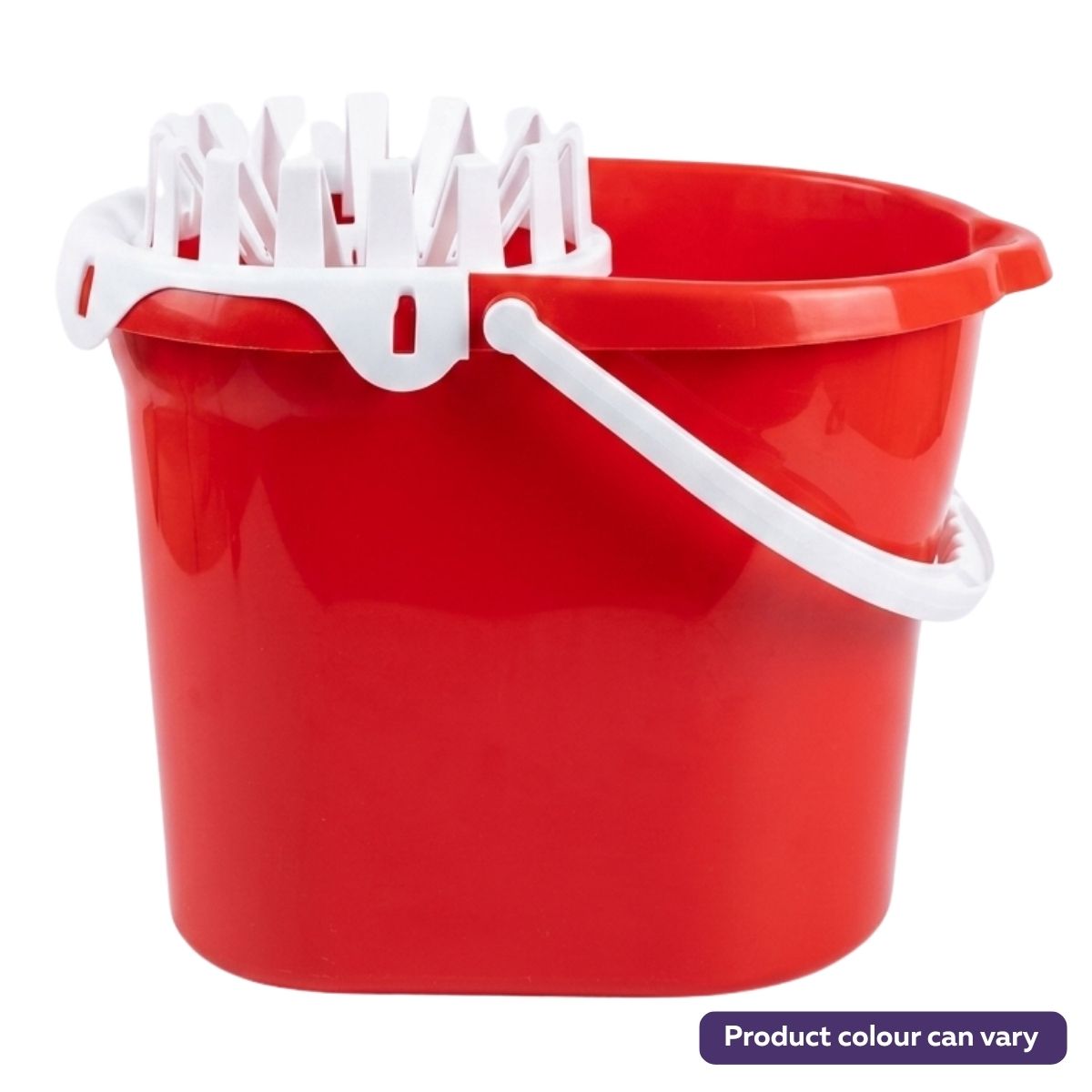 The THL - Clean & Rinse Bucket with Wringer - 14 Liters is a plastic mop bucket with a white wringer and handle for efficient floor cleaning. Please note: product colour may vary. Brand: THL.