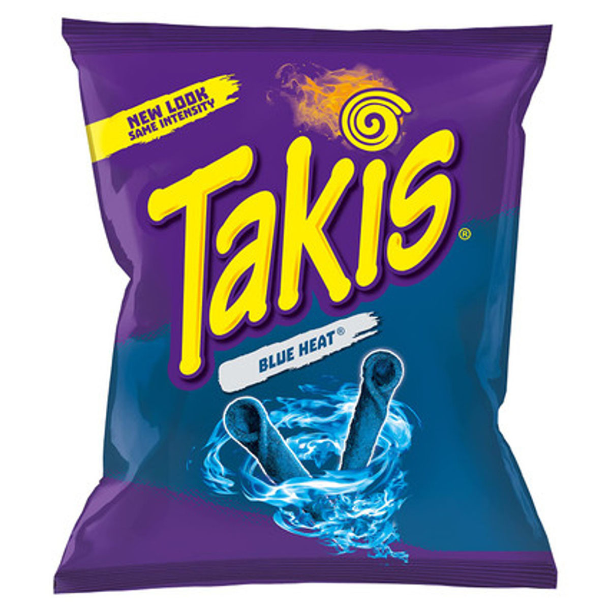 A bag of Takis - Blue Heat Hot Chili Pepper Tortilla Chips - 92g on a white background.