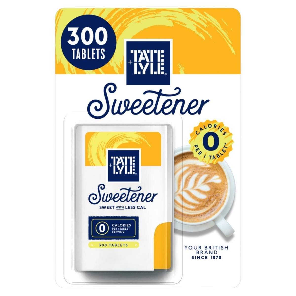 Tate & Lyle Sweetener packaging with a coffee cup illustration on a white background