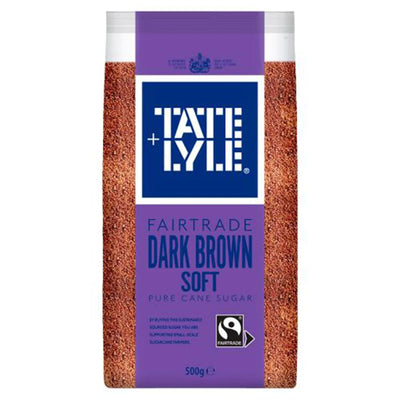 A 500g pack of Tate & Lyle Fairtrade Dark Brown Soft Sugar.