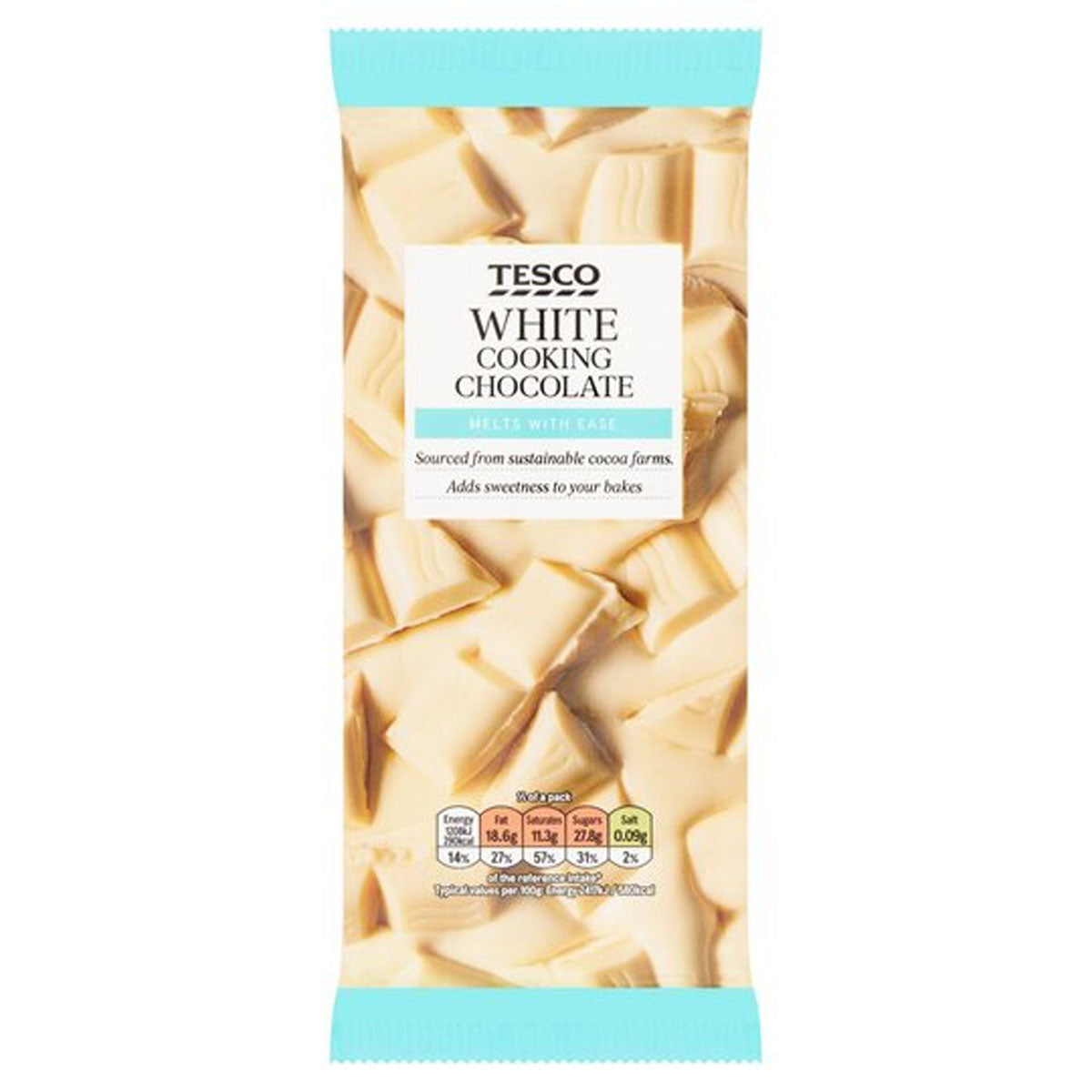 Tesco white cooking chocolate bar.