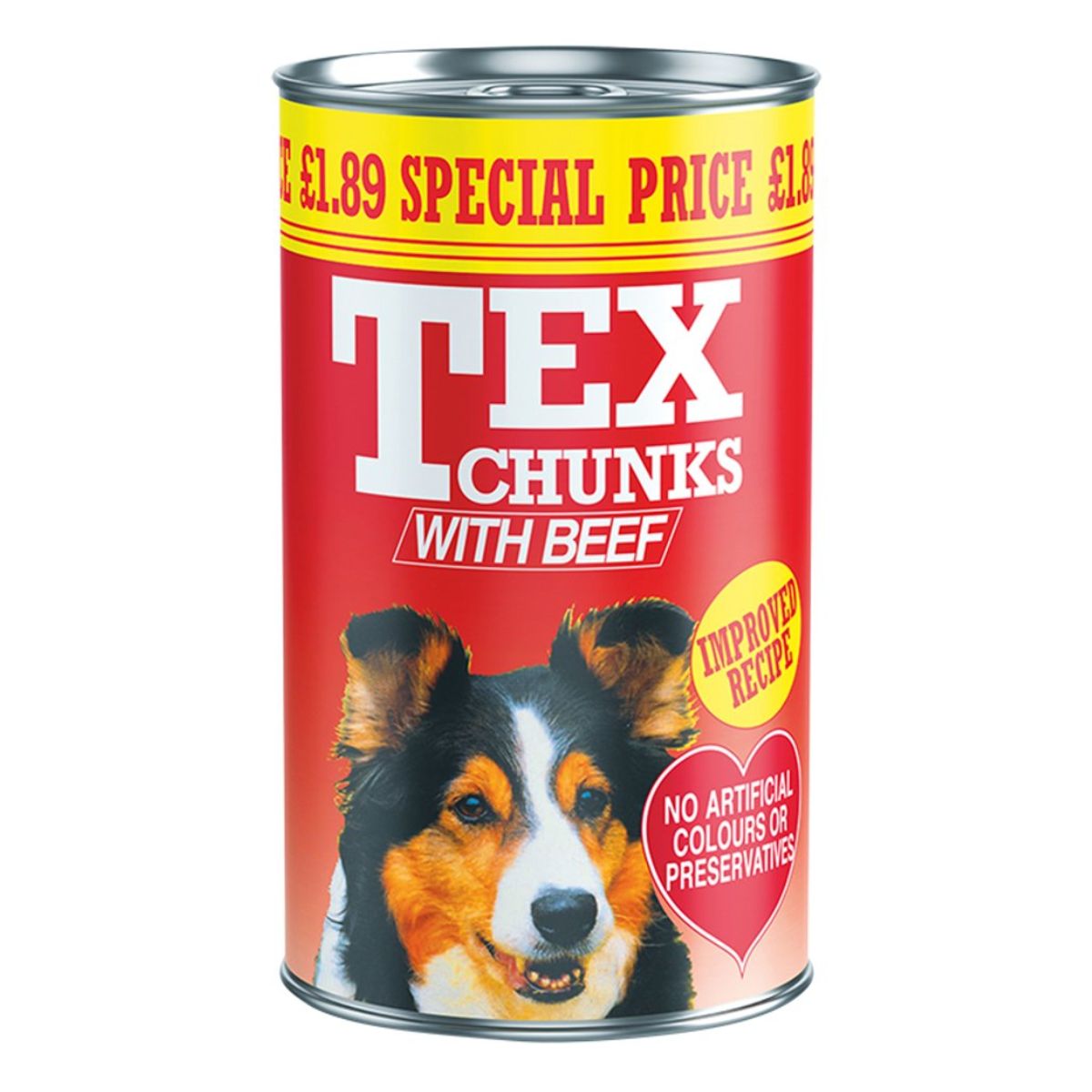A can of Tex Chunks - with Beef - 1.2kg on a white background.