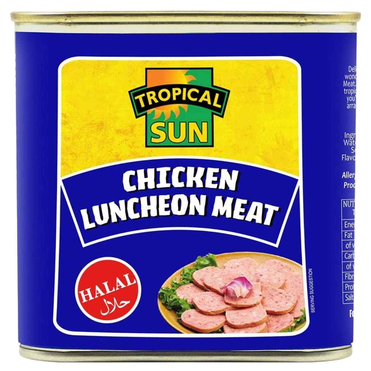 Tropical Sun Chicken Luncheon Meat can with blue and yellow label