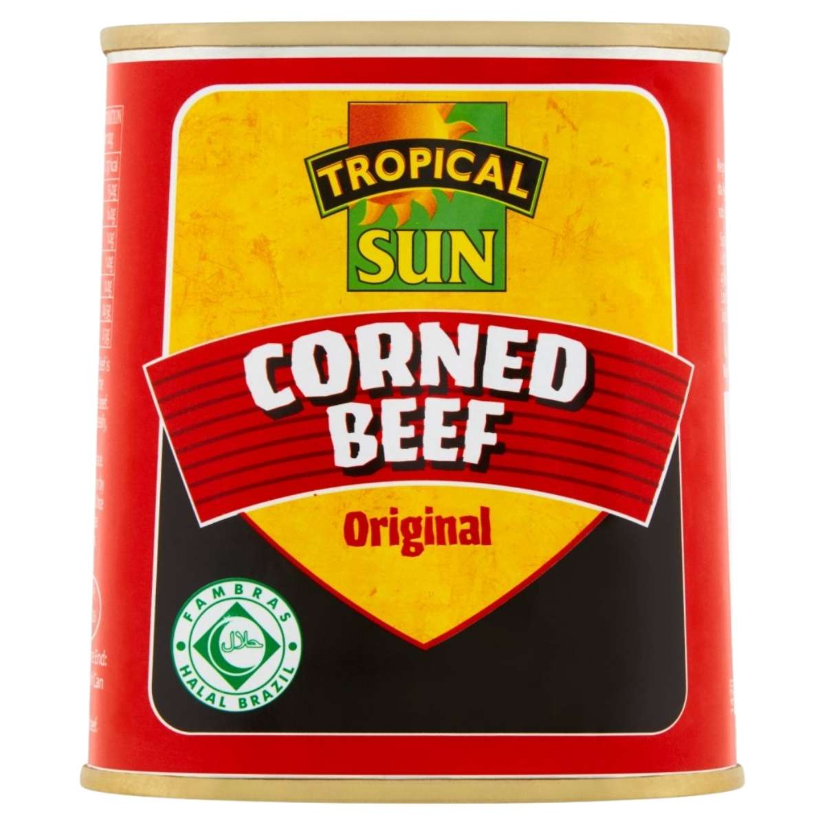 Tropical Sun corned beef can on a white background