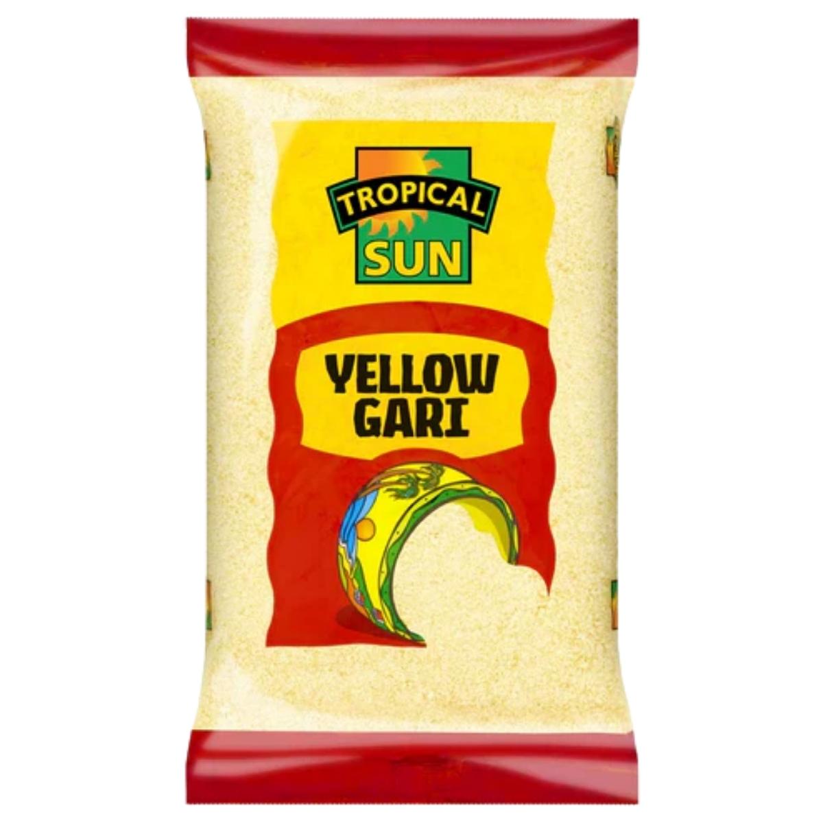 Packaged product of Tropical Sun Yellow Gari on a white background
