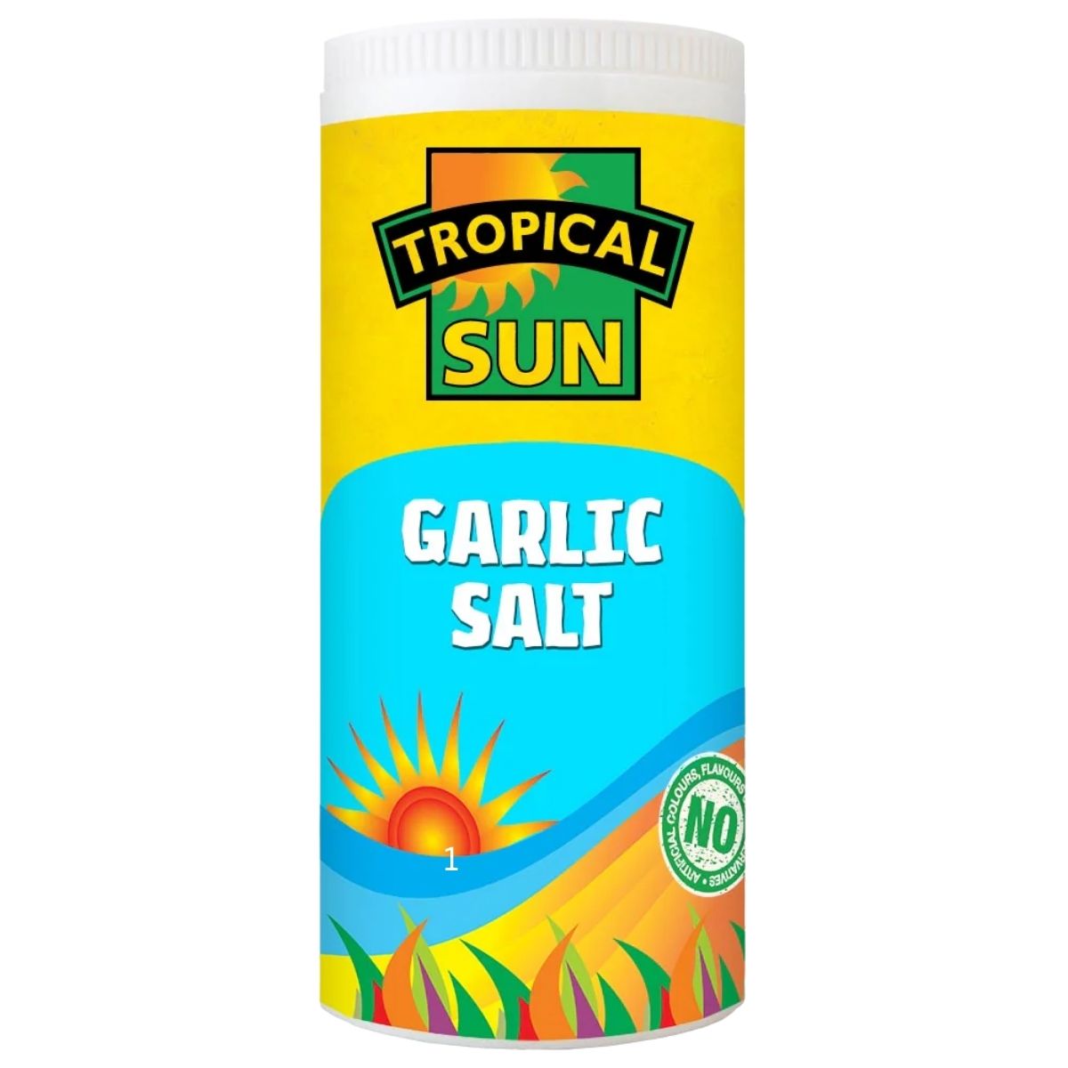 Tropical Sun Garlic Salt container on a white background