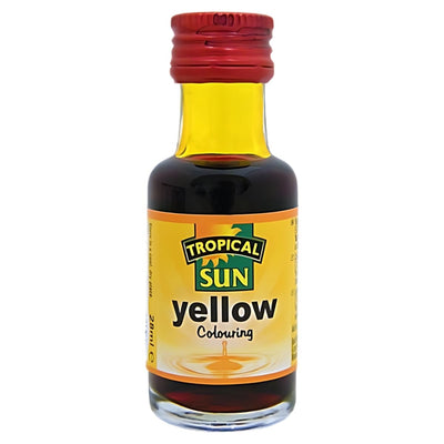 Tropical Sun - Yellow Food Colouring (28ml) comes in a small glass bottle with a red cap and yellow label—perfect for cake decorating or adding vibrant colour to your creations.