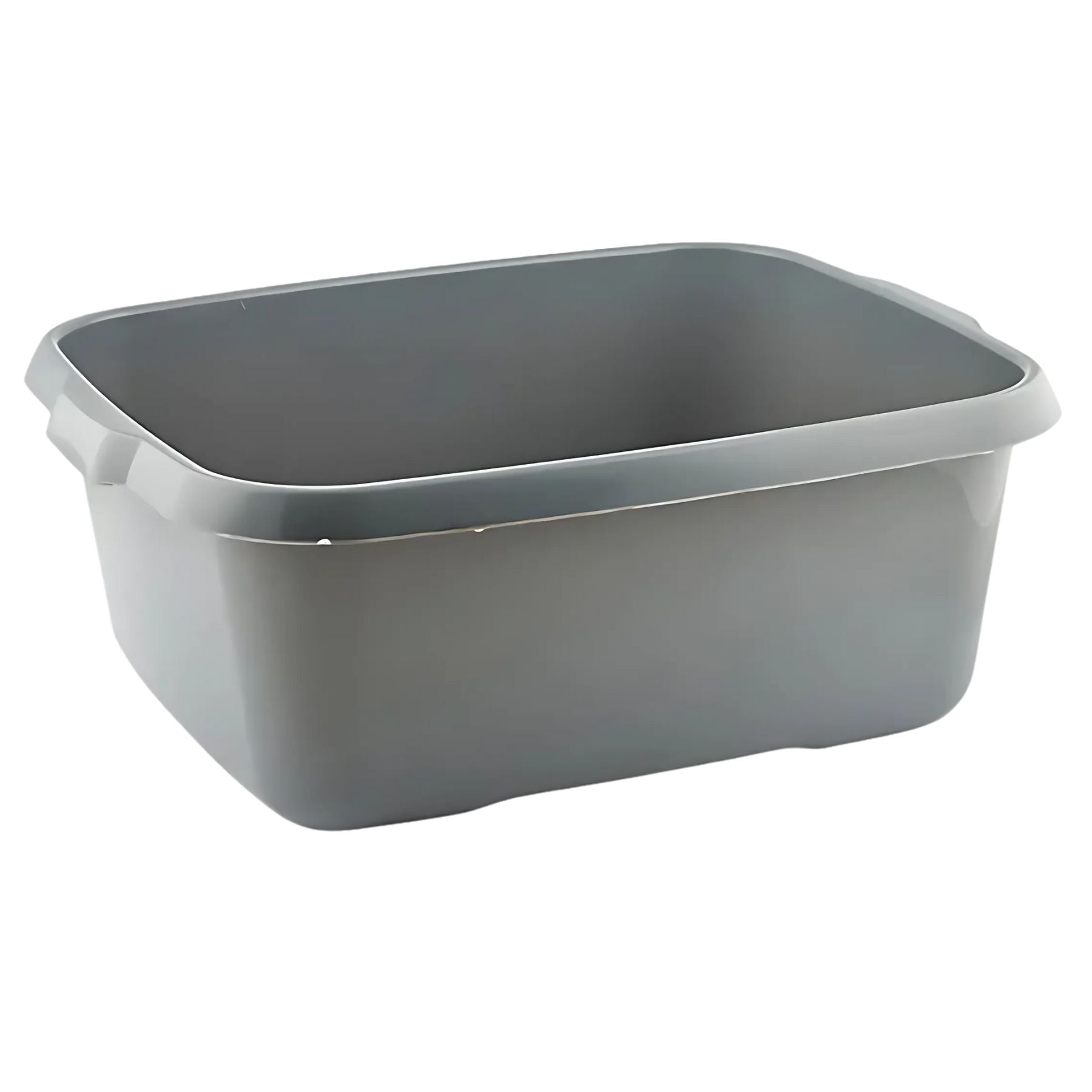 The Turkish Household - Washing Up Bowl Grey is a rectangular plastic bin with rounded corners and built-in side handles, ideal for washing up or various kitchen tasks.