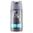 Tusk - Blue Deodorant Body Spray, 150ml, provides long-lasting odor protection and features a sleek gray cap with a blue label on the lower part of the can.