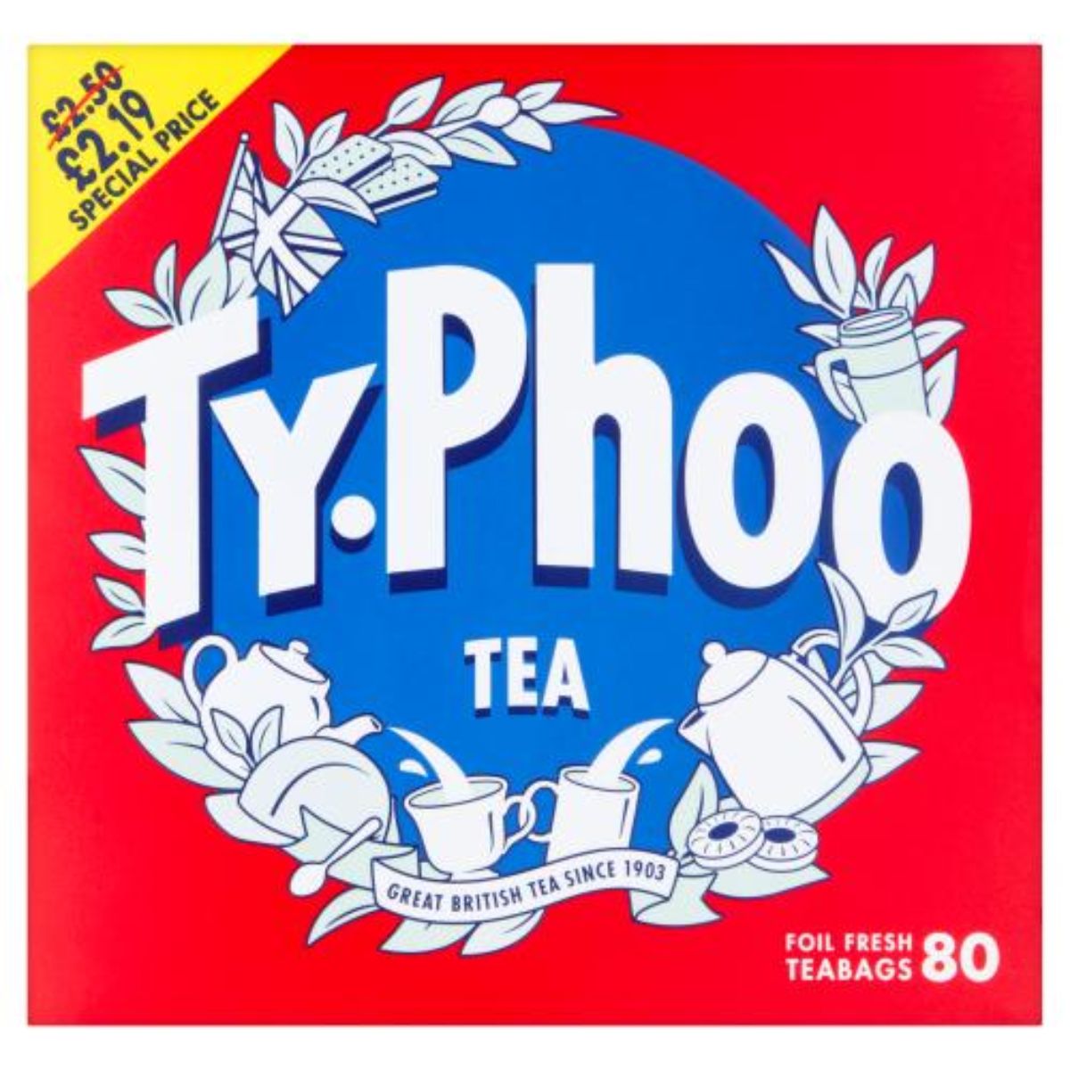 Typhoo - Tea 80 Foil Fresh Teabags - 232g in a box.