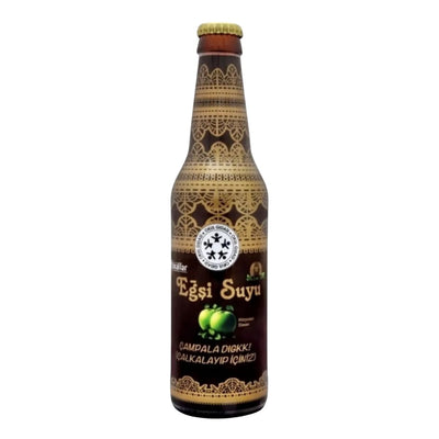 A 330ml glass bottle of Unallar Sour Apple Water, featuring a decorative brown label with green plums and Turkish text, delivers a refreshing, sugar-free sparkling taste.