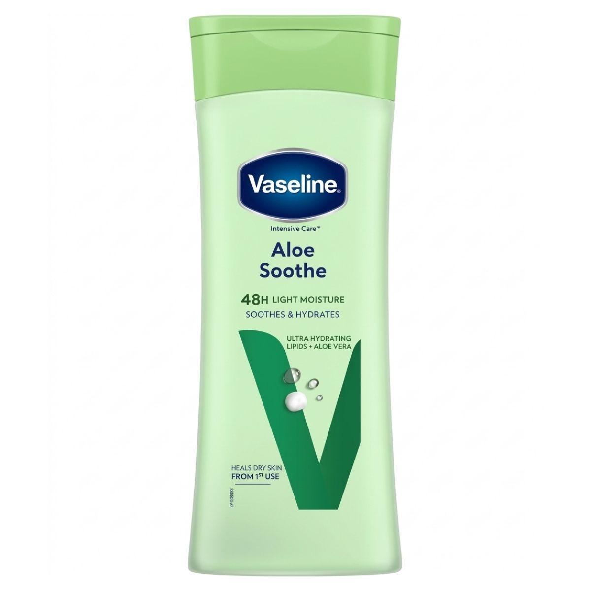 Vaseline Aloe Soothe body lotion bottle on a white background