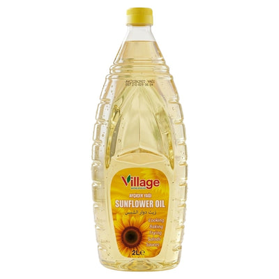 Village - Sunflower Oil - 2L comes in a plastic bottle with a yellow cap and sunflower label. This versatile Village oil is ideal for baking, frying, salads, sauces, and more.