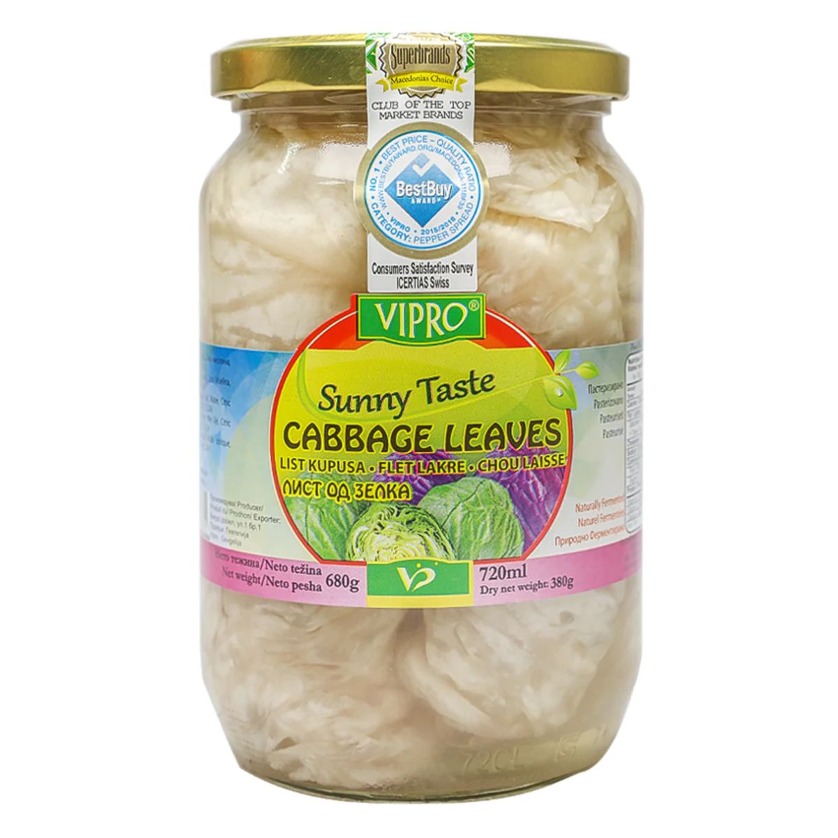 Jar of Vipro pickled cabbage leaves.