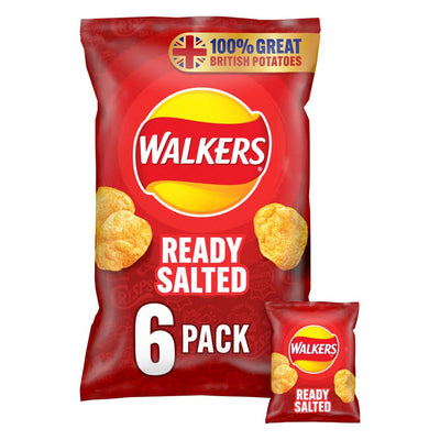 Walkers - Ready Salted Multipack Crisps - 6x25g 6 pack.