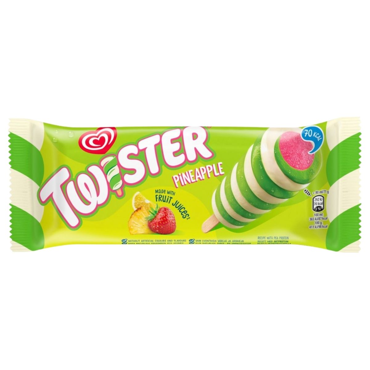 Packaged ice cream Twister Pineapple on a white background