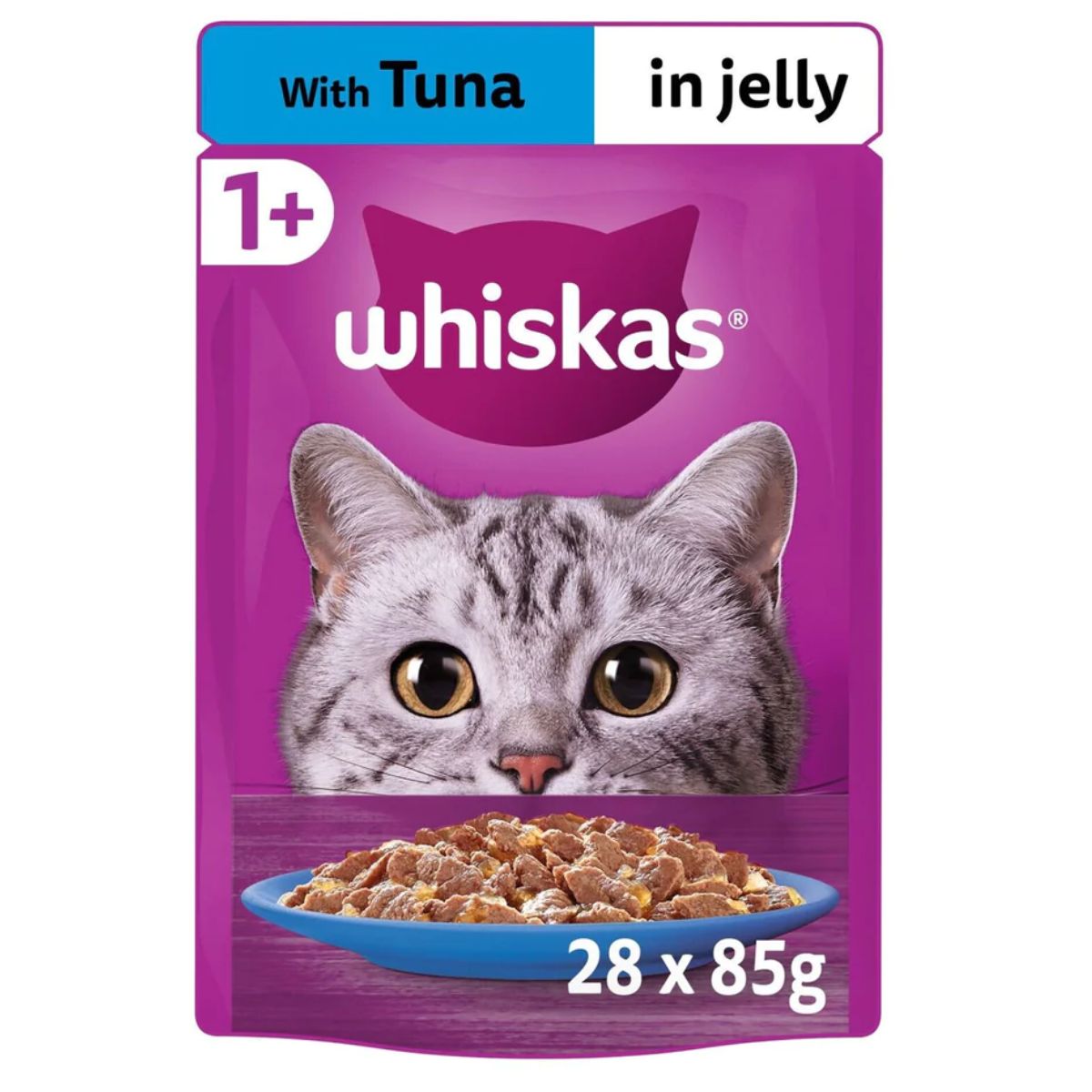 Whiskas - 1+ Adult Wet Cat Food Pouches in Jelly with Tuna - 85g cat food with tuna and jelly.