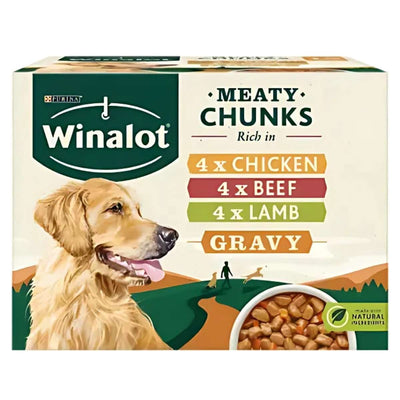 Winalot Meaty Chunks in Gravy 12 x 100g offers a variety pack with chicken, beef, and lamb for wholesome dog food. Features Winalot’s trusted quality and tasty meaty chunks dogs love.