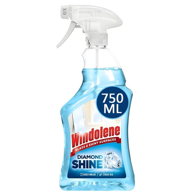 Windolene - Window Cleaners - 750ml offers streak-free cleaning for glass and shiny surfaces with its transparent blue liquid.