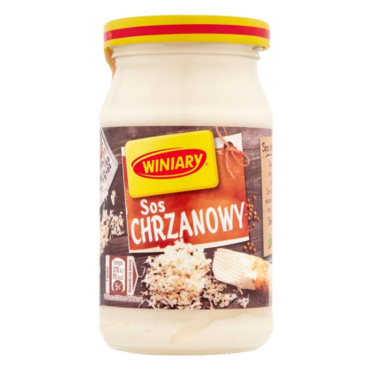 A jar of Winiary - Horseradish Sauce Chrzanowy - 250ml on a white background.