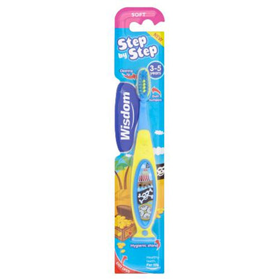 The Wisdom - Step by Step Soft Toothbrush 3-5 Years is a children's toothbrush with soft bristles and a pirate-themed design.