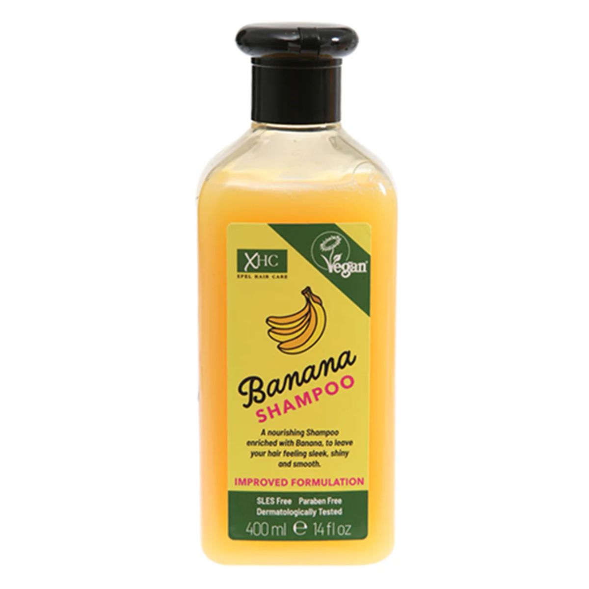 A bottle of XHC Vegan Banana Shampoo, 400 ml size.