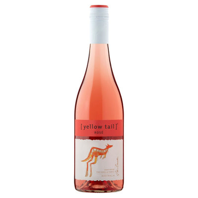 A bottle of Yellow Tail - Rose (12% ABV) - 750ml with a kangaroo on it.