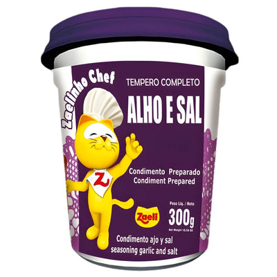 Zaeli - Garlic & Salt Seasoning (300g) by Zaeli features a cartoon cat mascot and a purple lid.