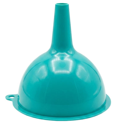 The Zambak Funnel (No: 2) is a teal plastic funnel with a wide base and narrow spout, ideal for transferring liquids or powders. Brand: Zambak. Pack includes 1 piece.