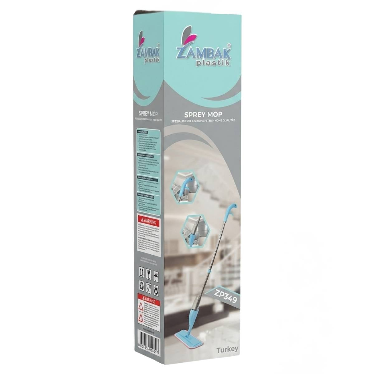 Packaging for a Zambak Sprey mop Set (1Pcs), featuring product images and Zambak brand details on the box.
