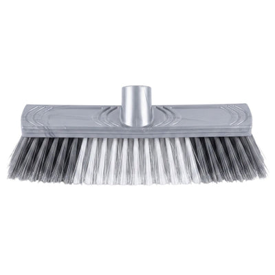 A close-up of the Zambak Plastik Soft Floor Brush with Stick (1pc) by Zambak, featuring a gray broom head with black, white, and gray bristles for handle attachment.